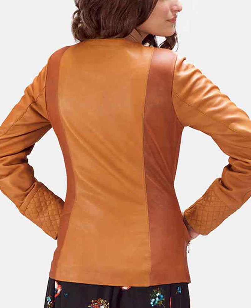 Women's Overlap Tan Leather Jacket