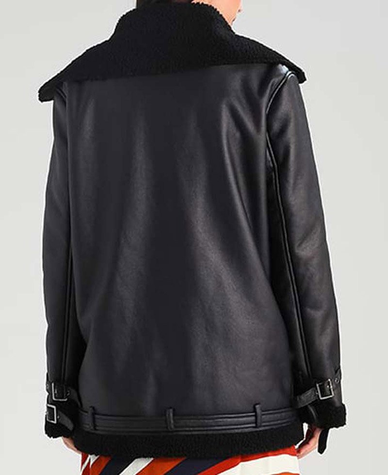 Women's Aviator Black Leather Shearling Jacket