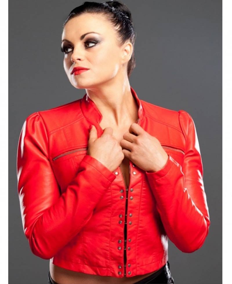 WWE Diva Aksana Red Cropped Leather Jacket