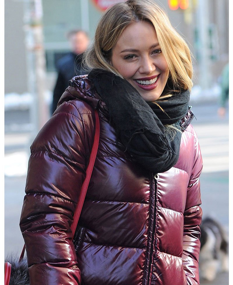 Younger Hilary Duff Puffer Maroon Jacket
