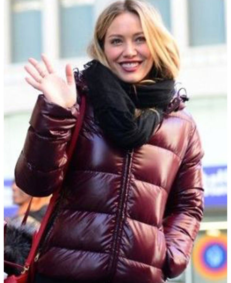 Younger Hilary Duff Puffer Maroon Jacket