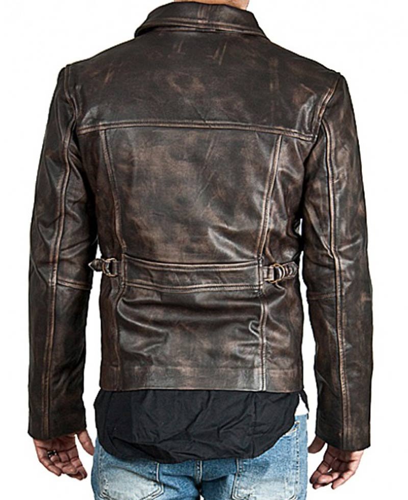 Men's Brown Zip Up Distressed Leather Jacket