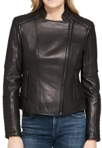 asymmetrical zipper leather jacket
