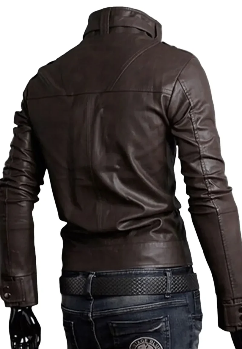 dark brown faux leather jacket