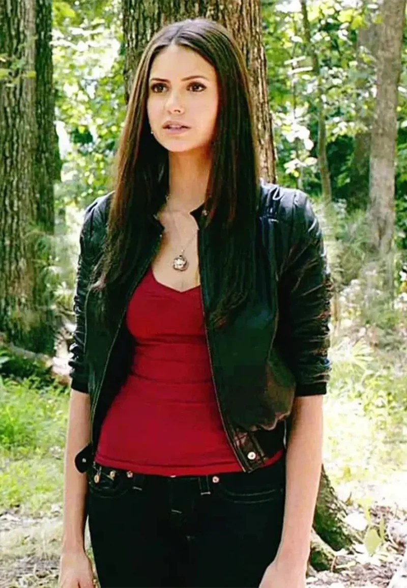 diaries nina dobrev leather jacket