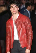 ezra miller red leather jacket