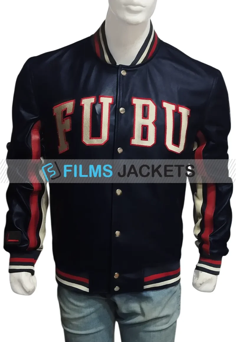 fubu blue leather varsity jacket