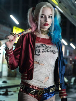 harley quinn red and blue jacket