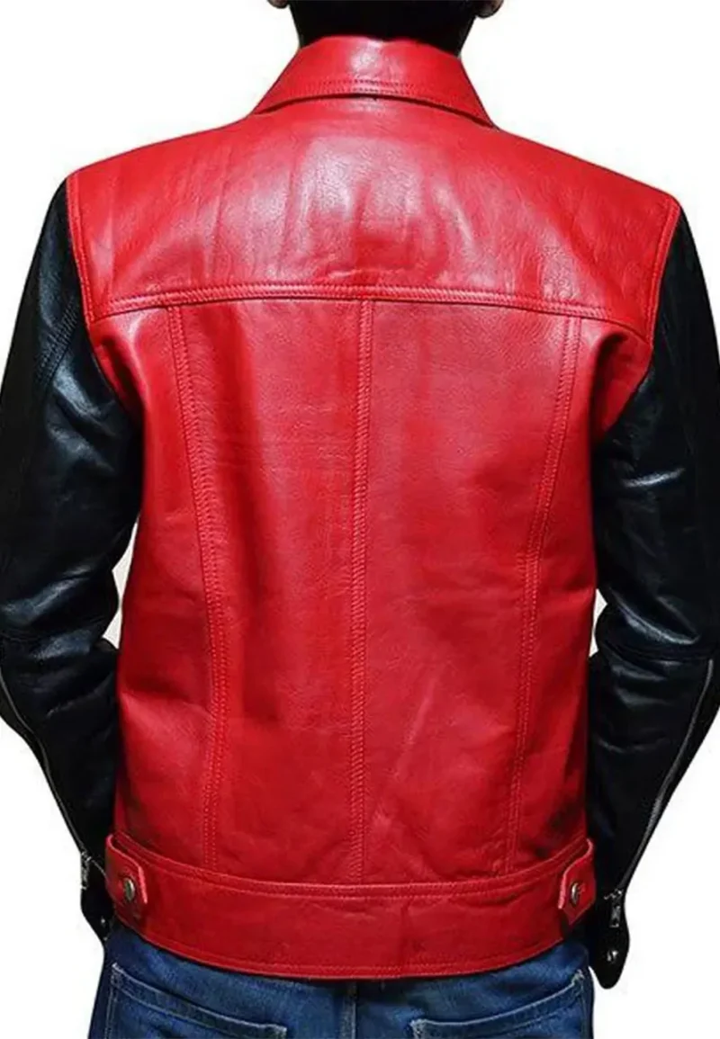 justin bieber red and black leather jacket