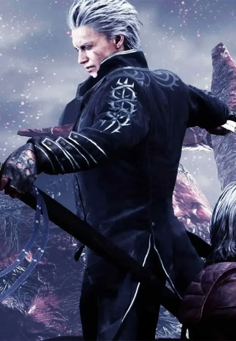 may cry 5 vergil black leather coat