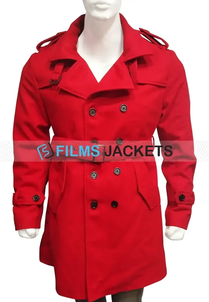 men street wear double breasted red coat