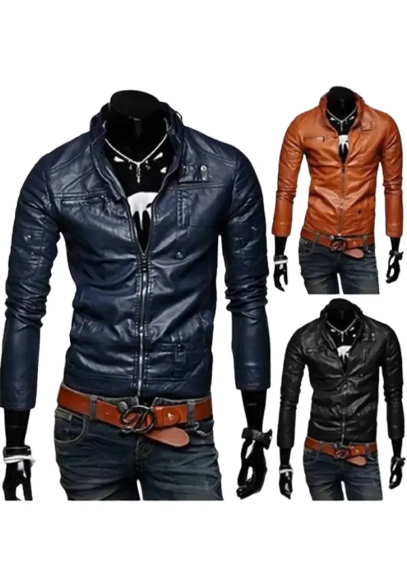 mens casual slim fit leather jacket