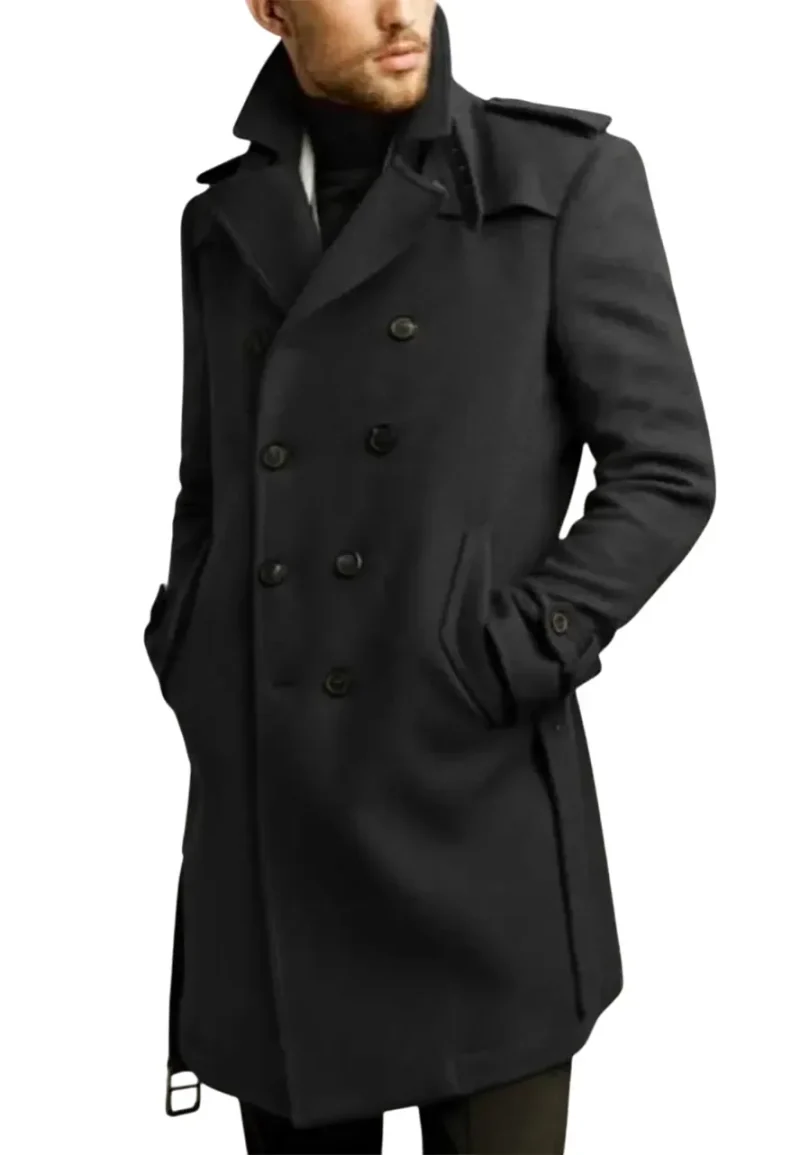 mens double breasted black coat