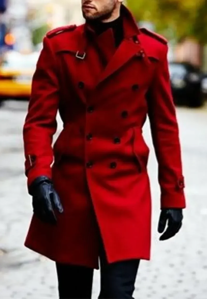 mens double breasted red coat