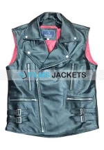 mens mc club black leather vest
