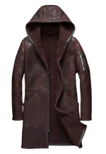 mens shearling hooded leather coat