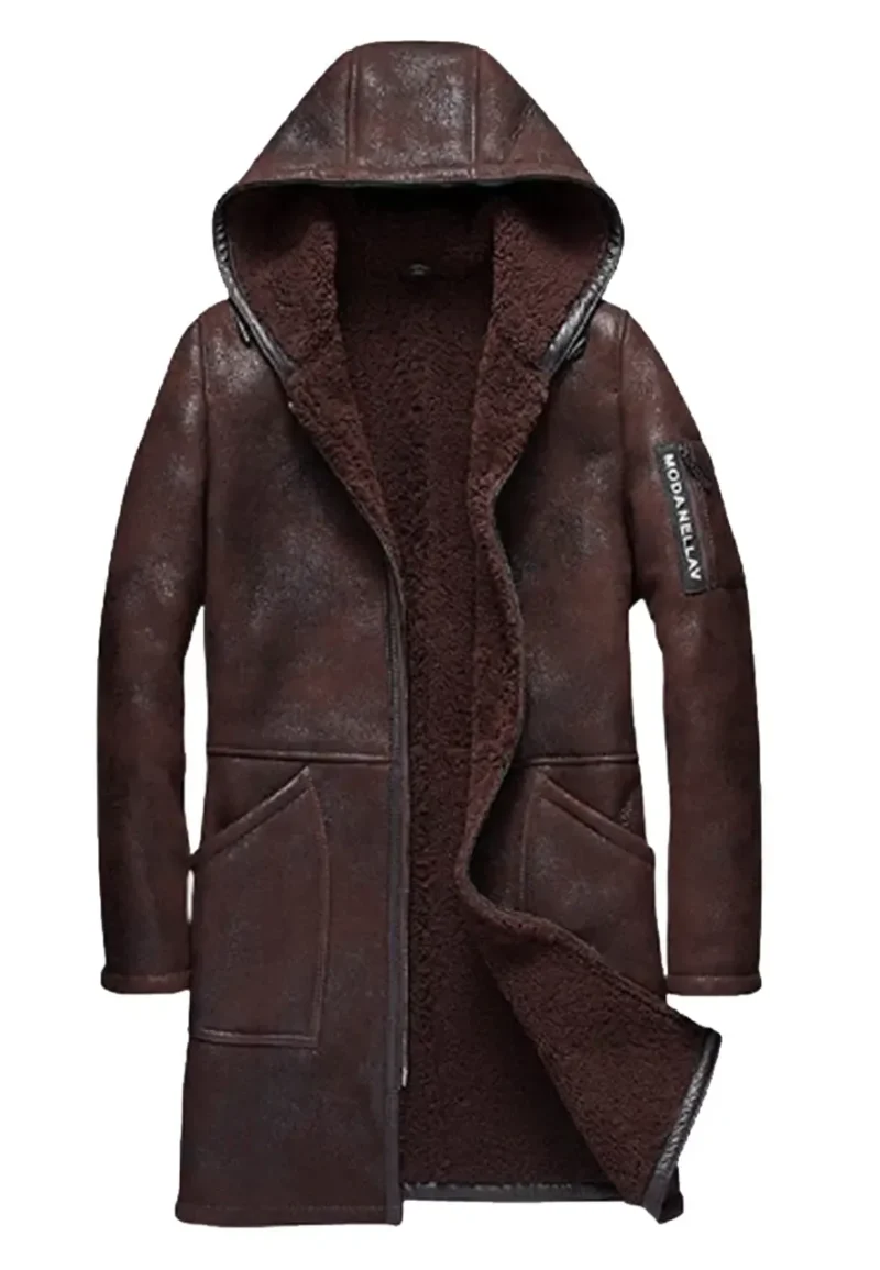 mens shearling hooded leather coat