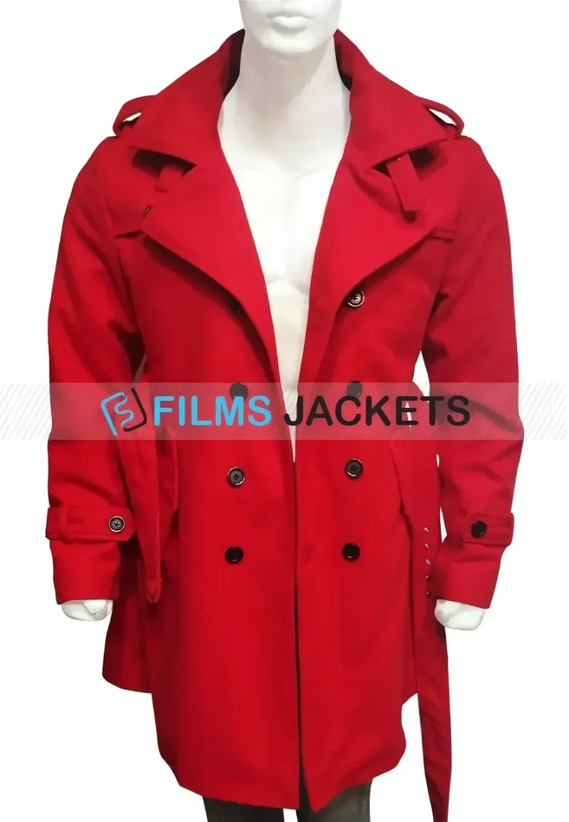 mens street-wear double breasted red coat