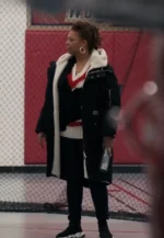 queen latifah black shearling coat