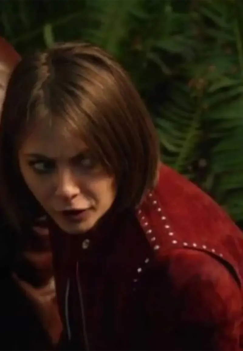 season 5 willa holland red suede biker jacket