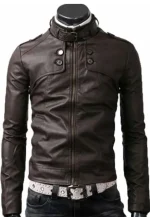 slim fit brown leather jacket