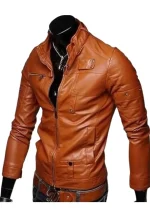 slim fit brown leather jacket