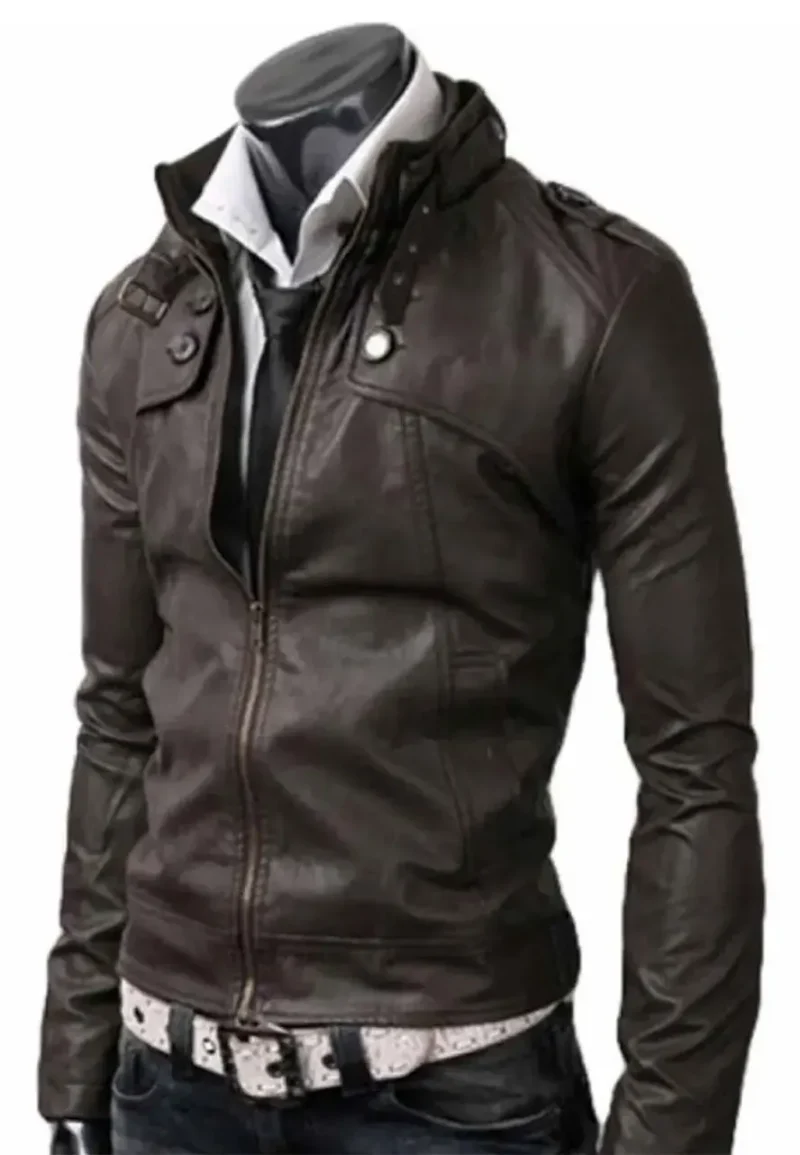 slim fit dark brown leather jacket