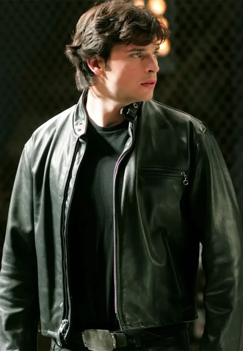 smallville tom welling black leather jacket