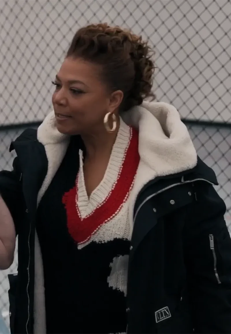 the equalizer queen latifah black shearling coat