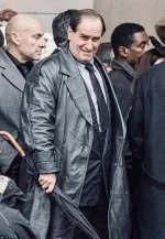 the penguin black leather coat