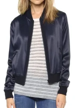 willa holland arrow thea queen bomber blue jacket