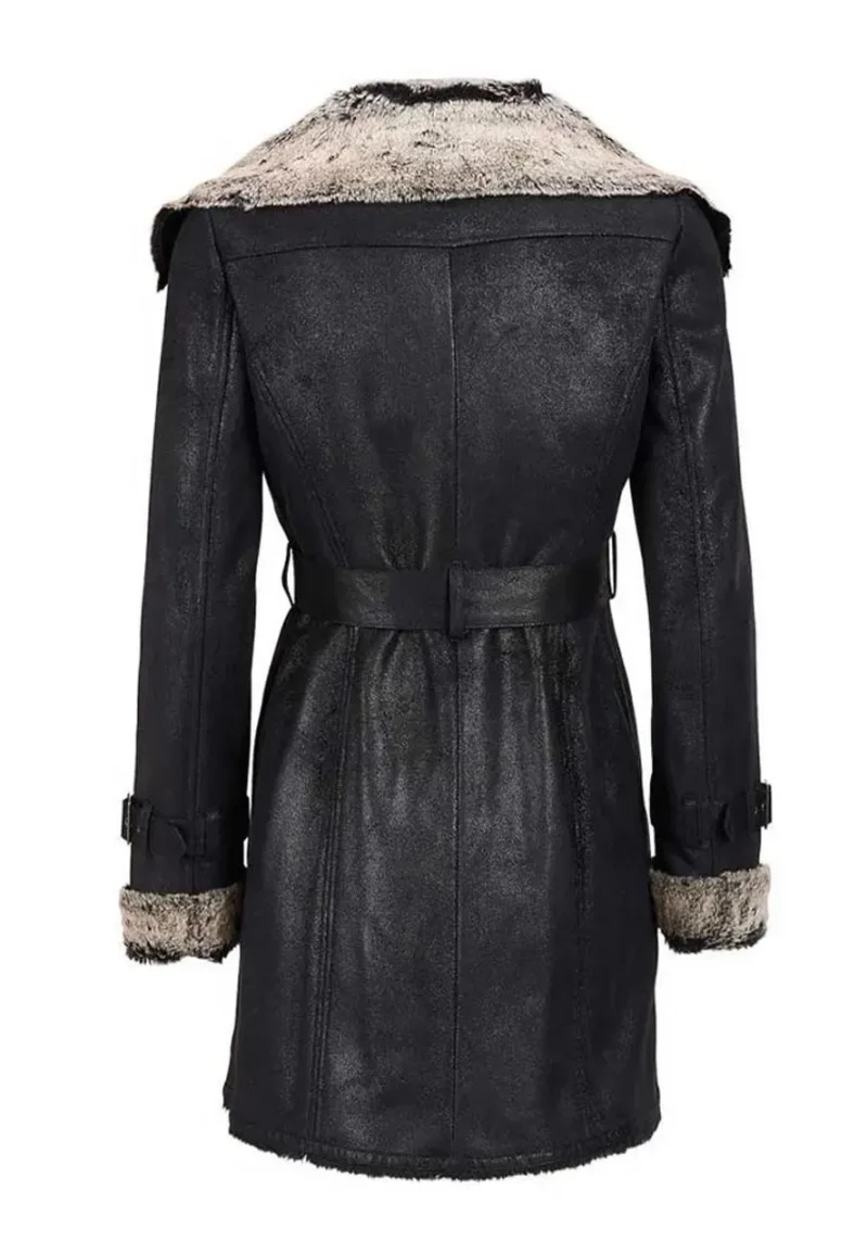 womens belted leather shearling coat