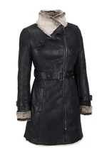 womens black leather shearling coat