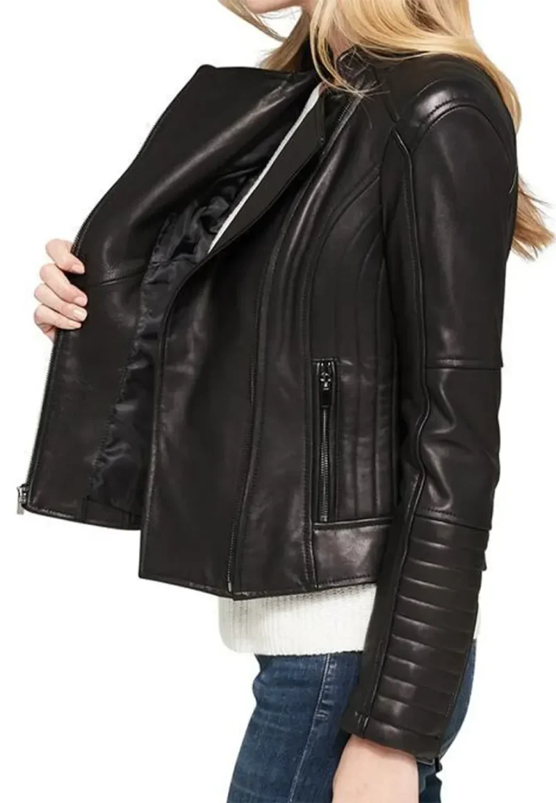 womens motorcycle zipper leather jacket