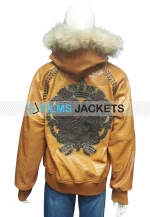 womens vintage fur hooded leather jacket