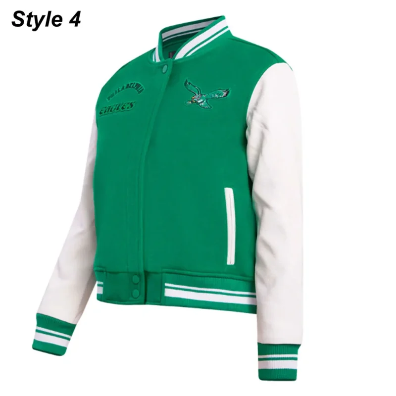 philadelphia eagles retro classic cream and green bomber jacket