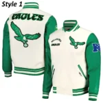 retro classic philadelphia cream and green varsity jacket