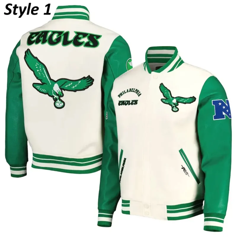 retro classic philadelphia cream and green varsity jacket