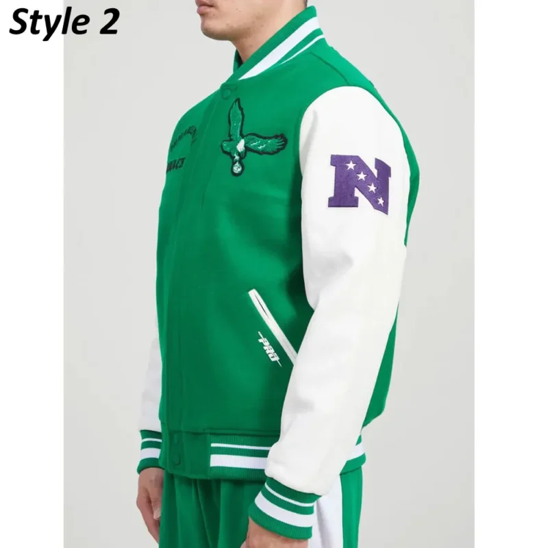 retro classic philadelphia eagles and green varsity jacket