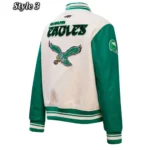 retro classic philadelphia eagles cream and green bomber varsity jacket