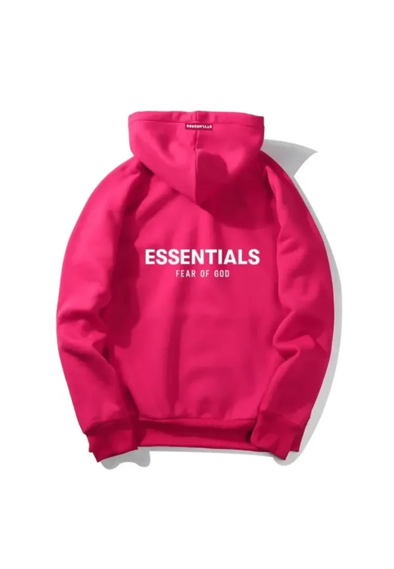 fear of god essentials pink fleece hoodie