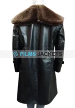 black and blue leather coat