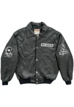 black leather varsity jacket