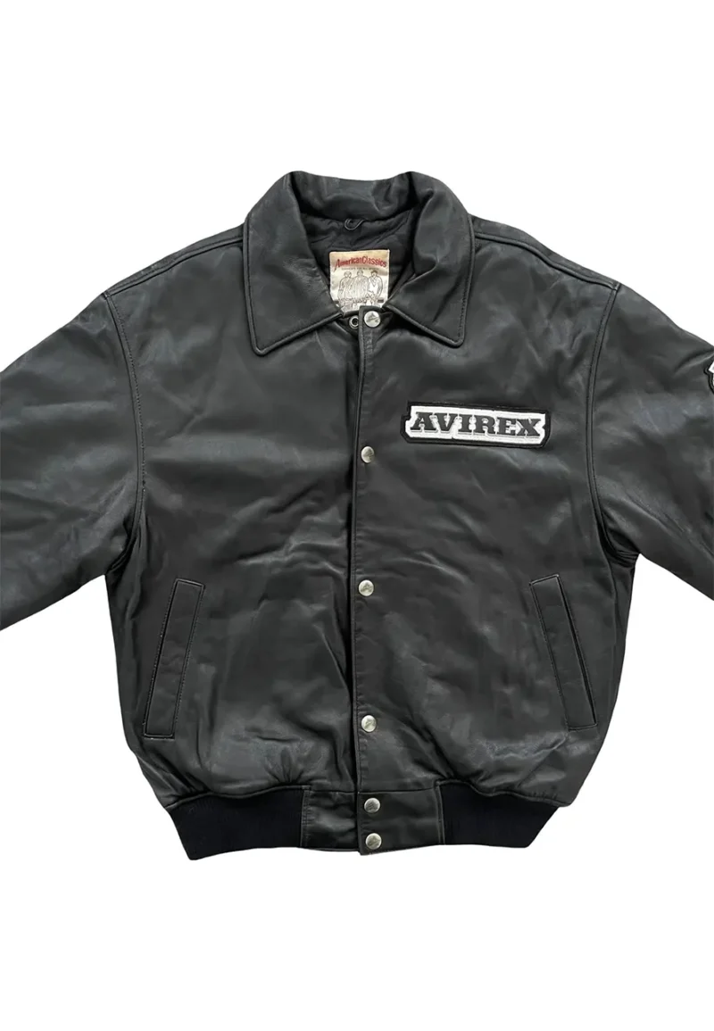 leather varsity jacket black