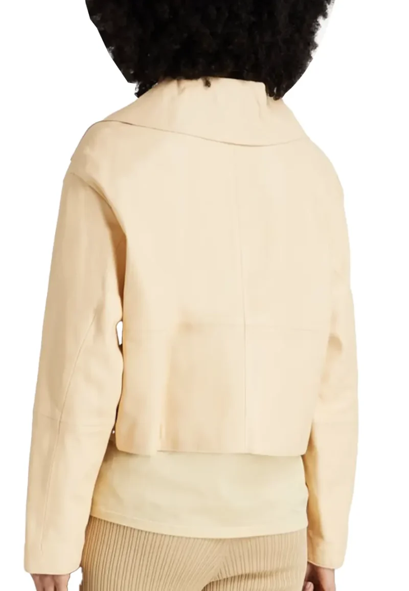 beige crop faux leather jacket