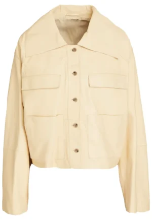 beige cropped leather jacket
