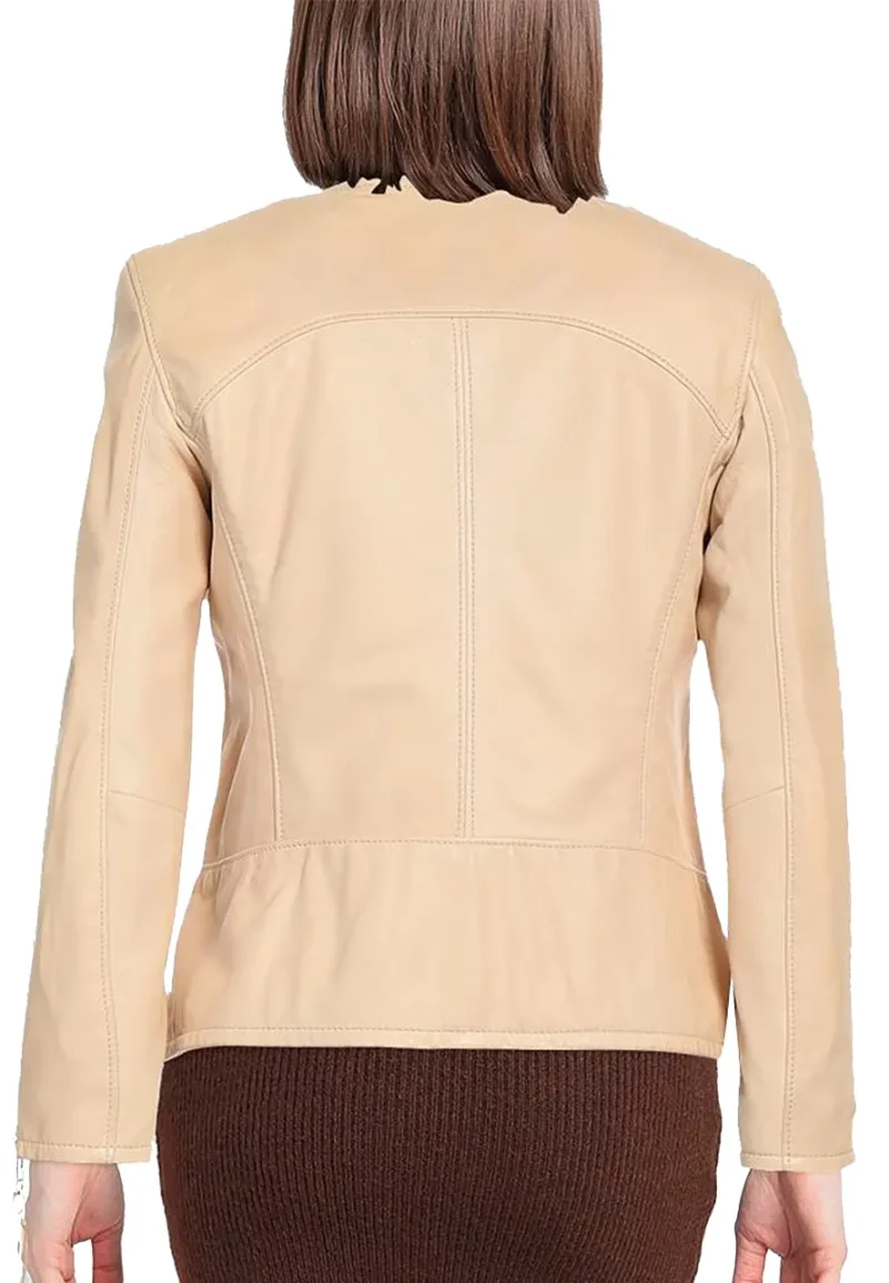 beige faux leather biker jacket
