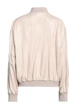 beige faux leather bomber jacket