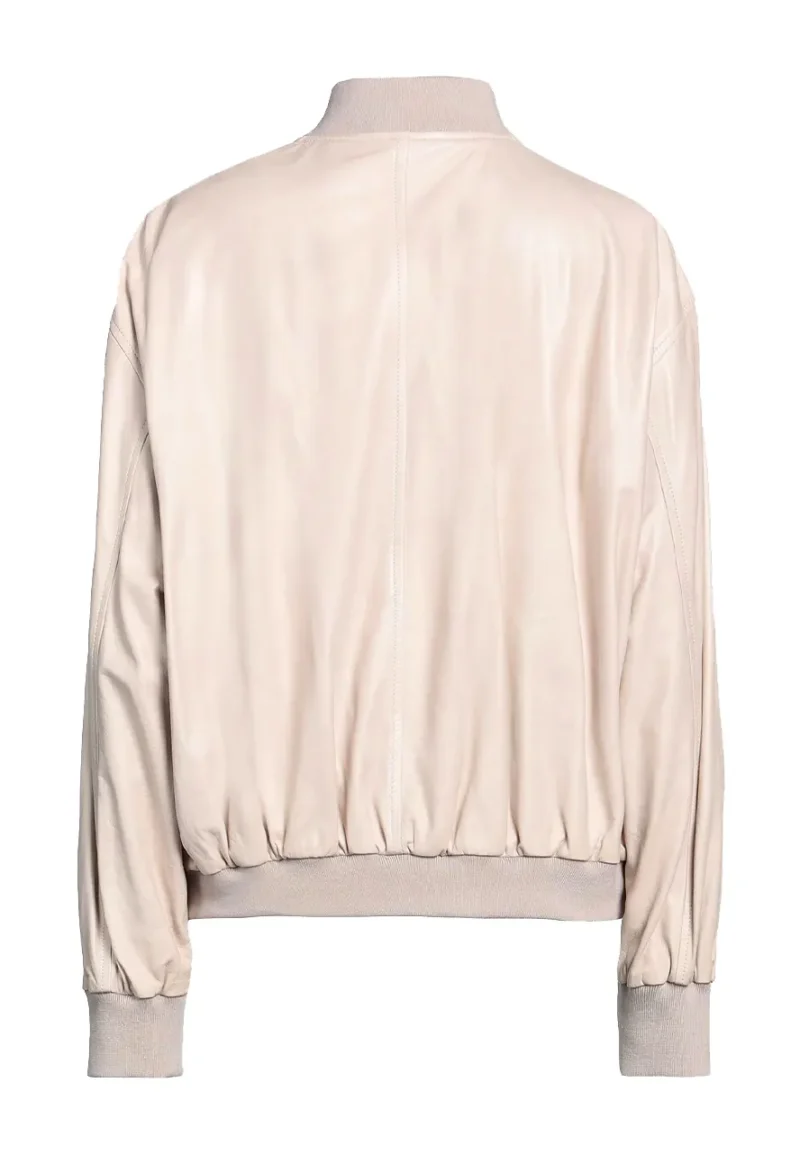 beige faux leather bomber jacket
