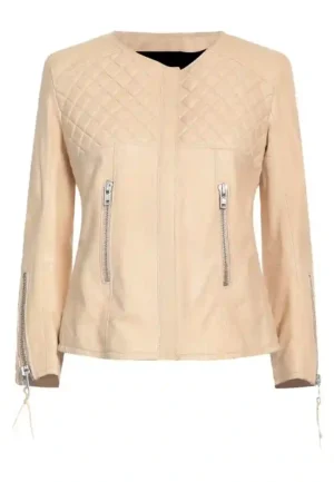 beige leather biker jacket